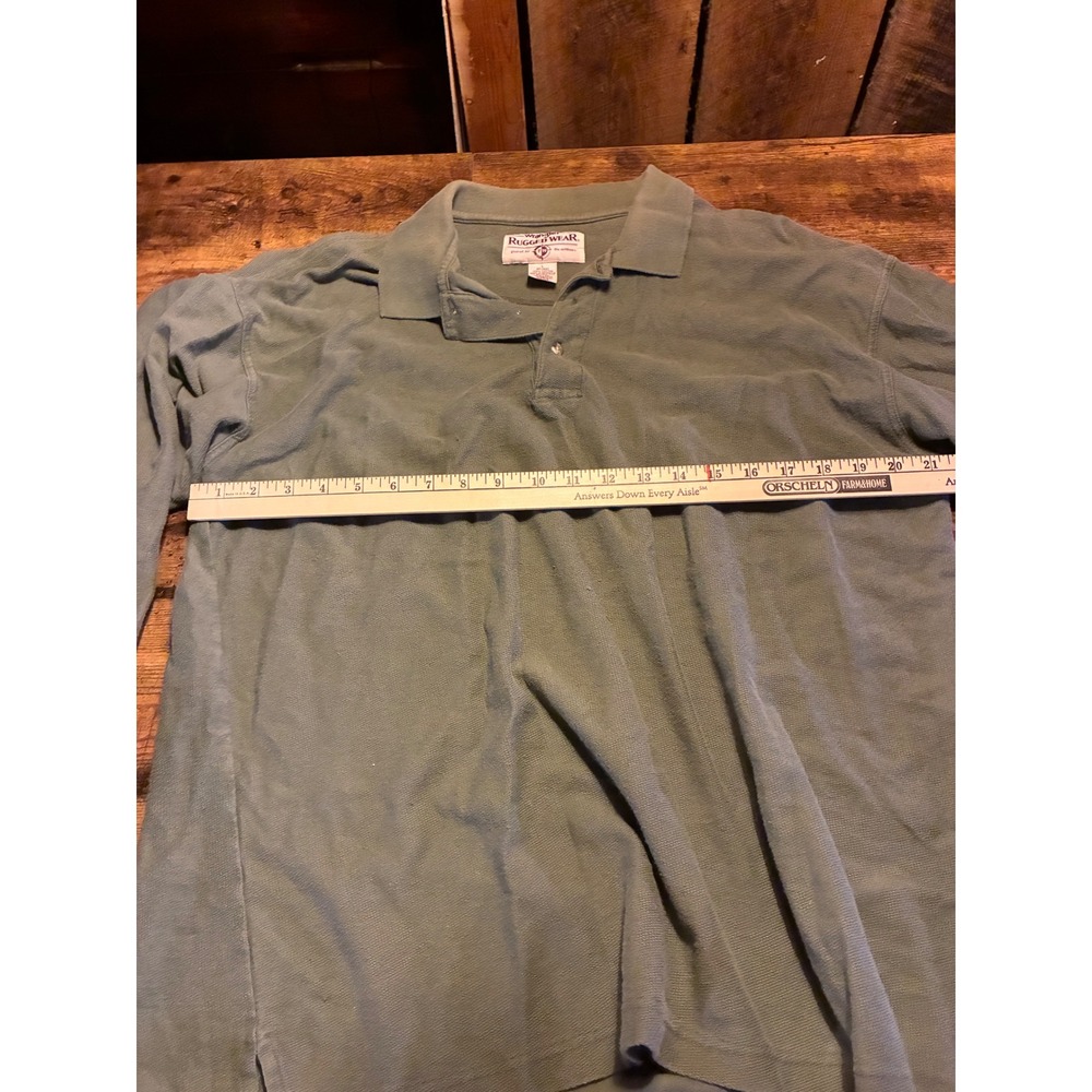 Wrangler Rugged Wear Polo Mens L Green Excellent Long Sleeve Cotton RPLO6MS - Picture 5 of 6